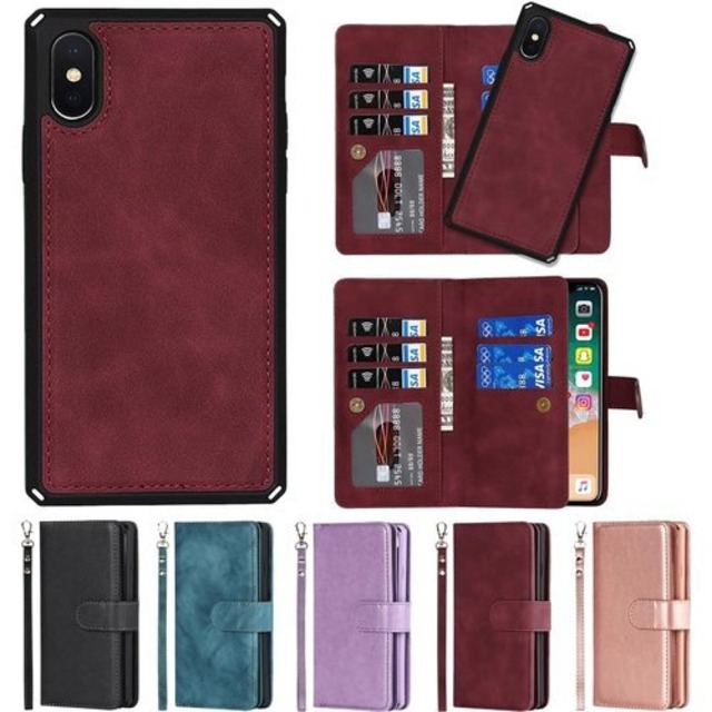 Eastwave アイフォン for iPhone X ケース 分離式 両用 手帳型 for iPhone XS 財布型 カバー 分離式 両用 2way 取り外し自由 カバー 縄掛け PUレザー+TPUソフト ケース 二合一の設計 ICカード ベルトマグネット -ダークレッド 842