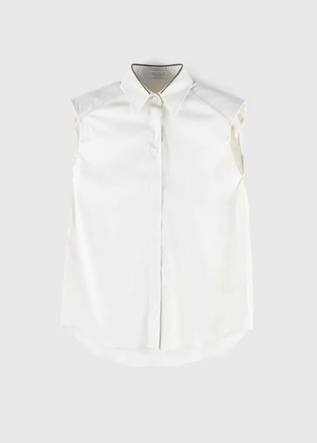 BRUNELLO CUCINELLI｜L24S-BRN-SH09 "STRETCH POPLIN NO SLEEVE SHIRT" BEIGE