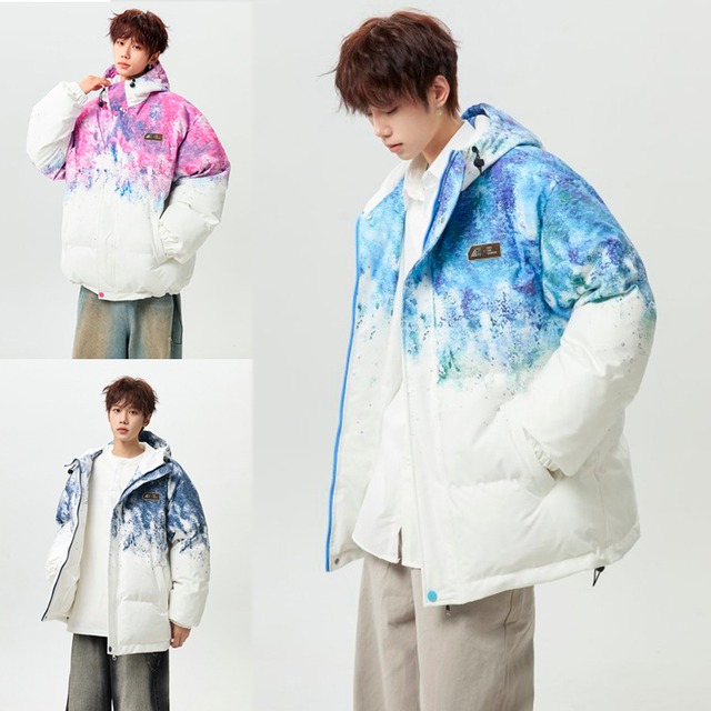 【藤伊曼シリーズ】★綿入れコート★ 3color コート アウター 男女兼用 メンズ レディース 大きいサイズ 絞り染め 落書き