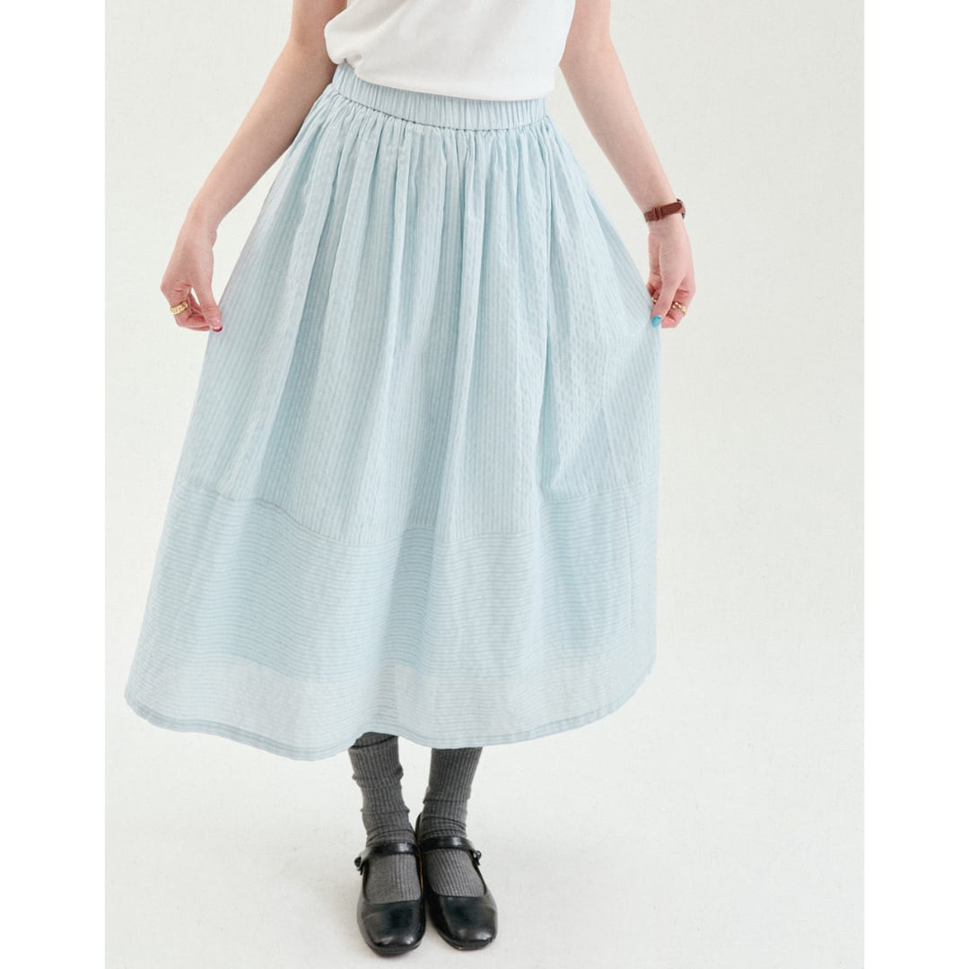 gathered flare long skirt