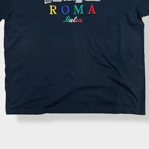 【STEDMAN】ROMA ITALIA 刺繍 ロゴ Tシャツ t-shirt  半袖 黒 X-LARGE us古着