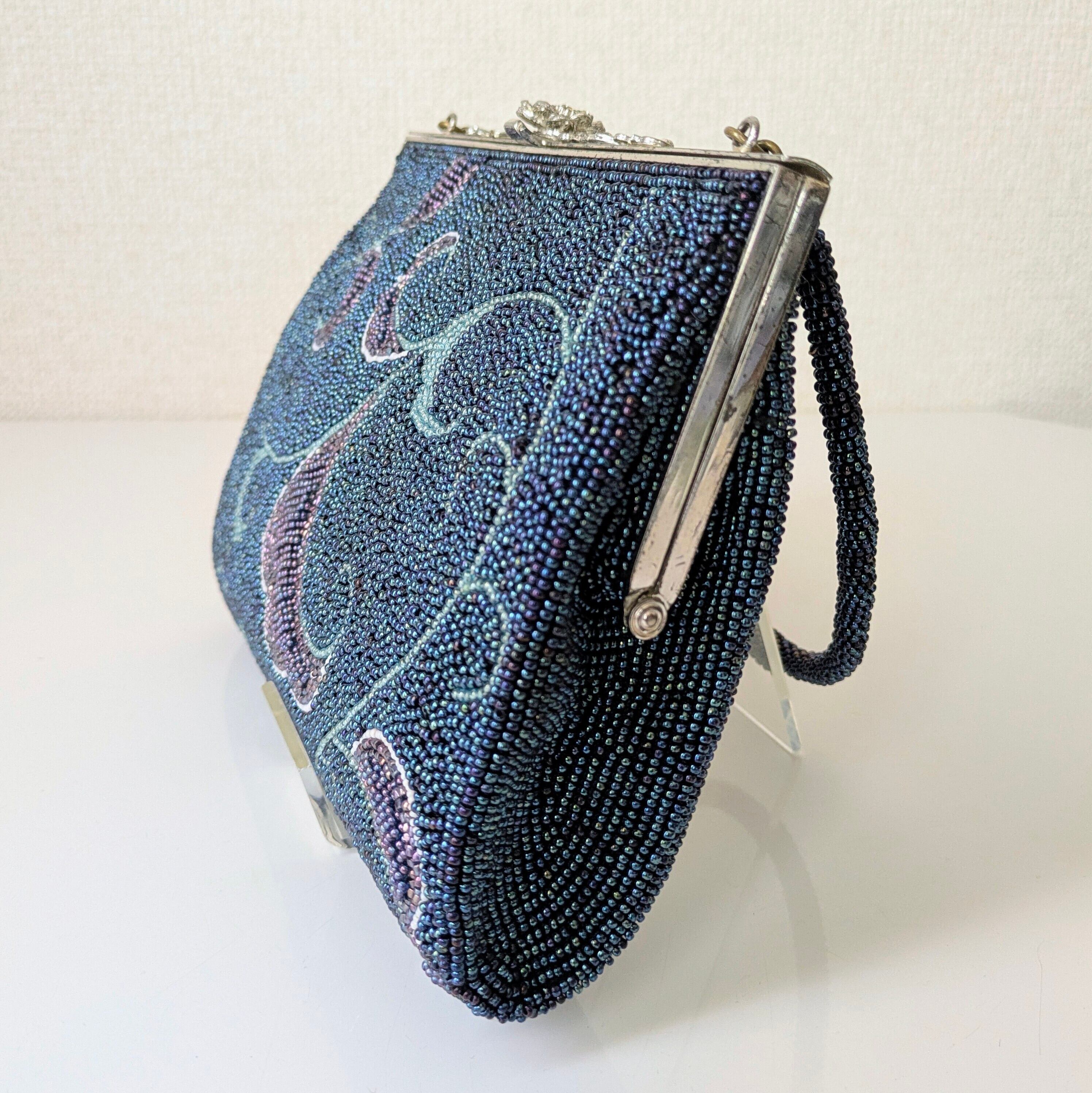 Vintage】ビーズ刺繍バッグ プリンセスTOKYO 青 紫 唐草文様