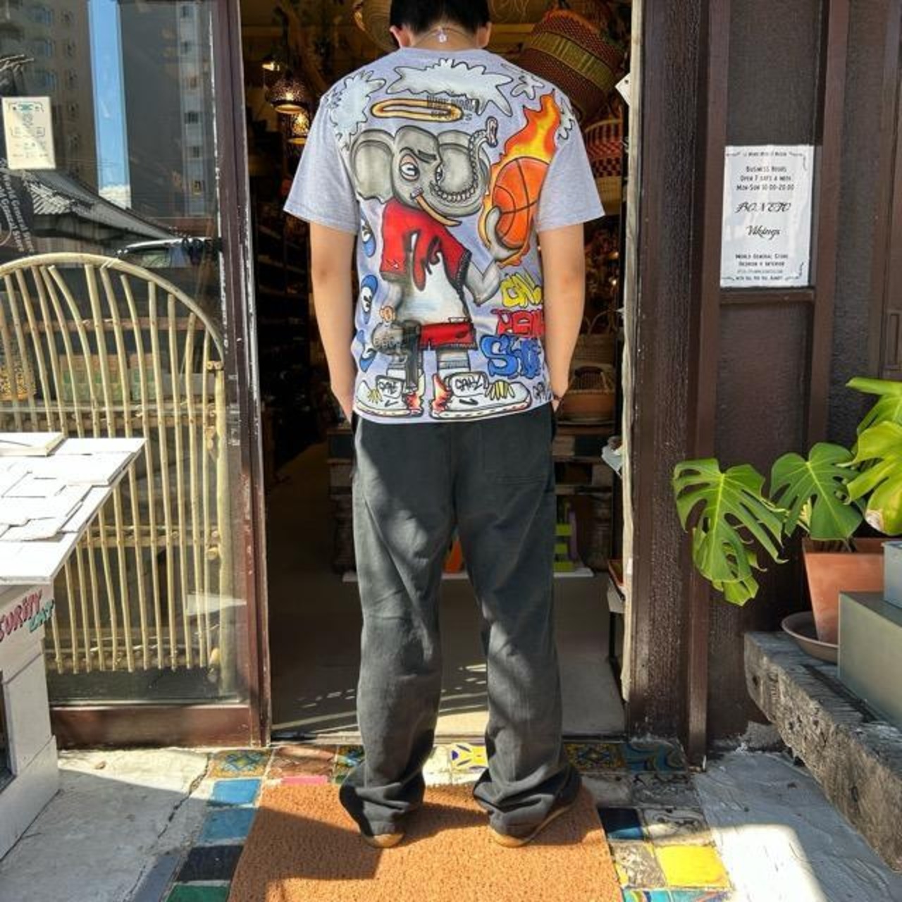 TOPANGA Men's ゾウのバスケ Tシャツ グレー ファッション メンズ カットソー 半袖 プリントTシャツ