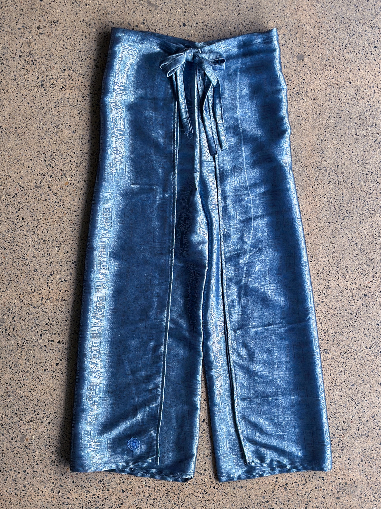 333 original/Embroidery silk wrap pants (BLUE)