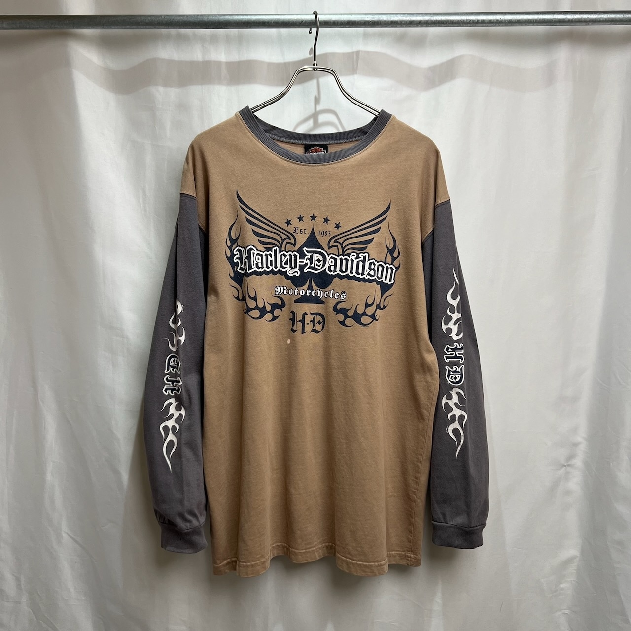 00s Harley-Davidson 両面プリント 袖プリント バイカラー ロンT L