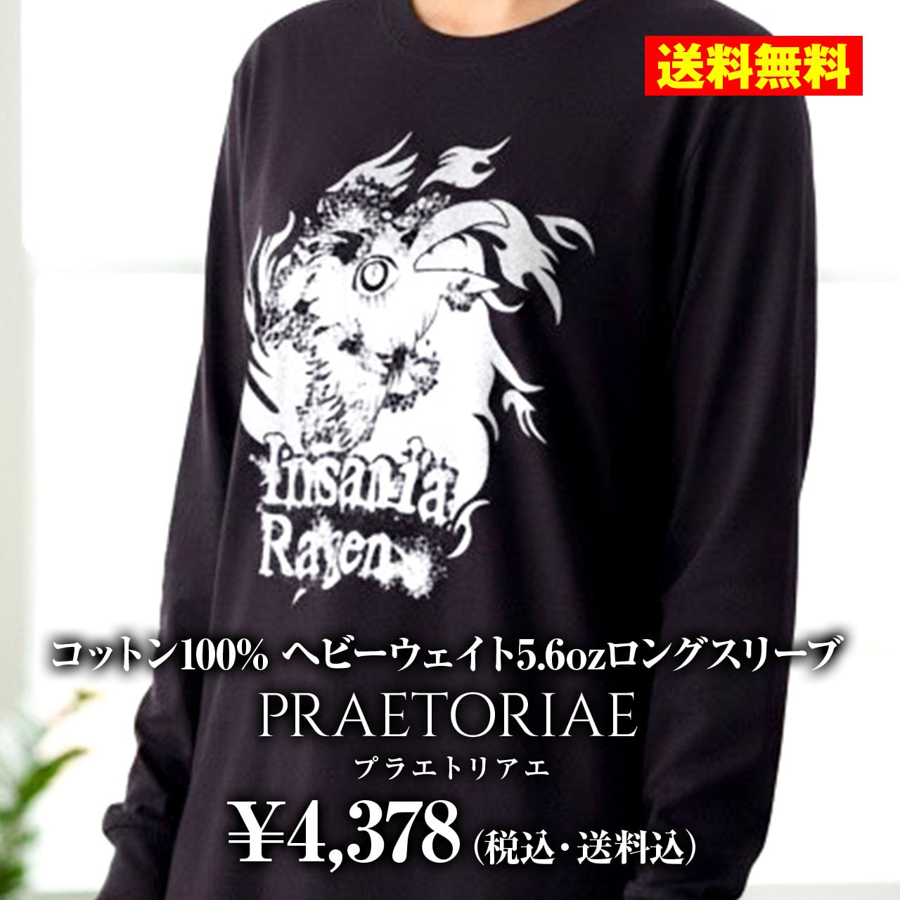 新商品 送料無料 insaniaraven インサニアレイヴン PRAETORIAE プラエトリアエ プリントTシャツ 黒 ブラック Tシャツ 長袖 ロンT ロングTシャツ トップス ビッグサイズ ビッグシルエット 大きめ ゆったり XL おしゃれ かわいい ロゴ ロゴT カラス 烏 渡鴉 サブカル ロック パンク サブカル ゴシック 病み系 個性 オリジナル ブランド 男女兼用 ユニセックス ジェンダーレス ジェンダーレス男子 ジェンダーレス女子