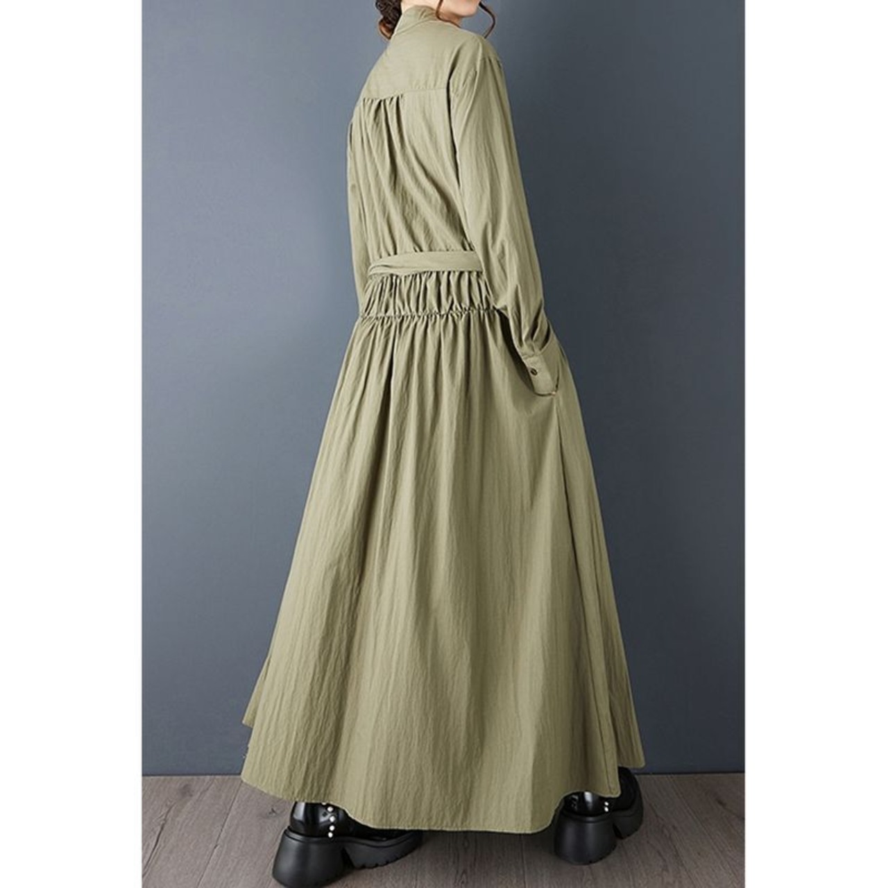 ドレープネック ギャザー ワンピース 00123