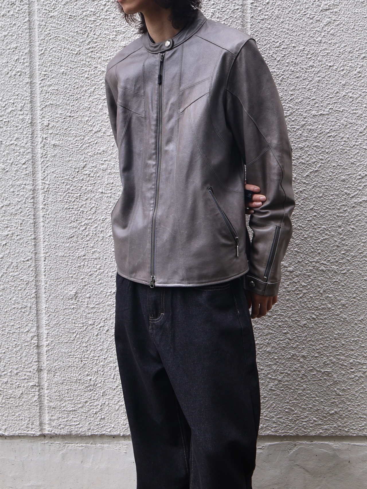 grey racing leather jacket