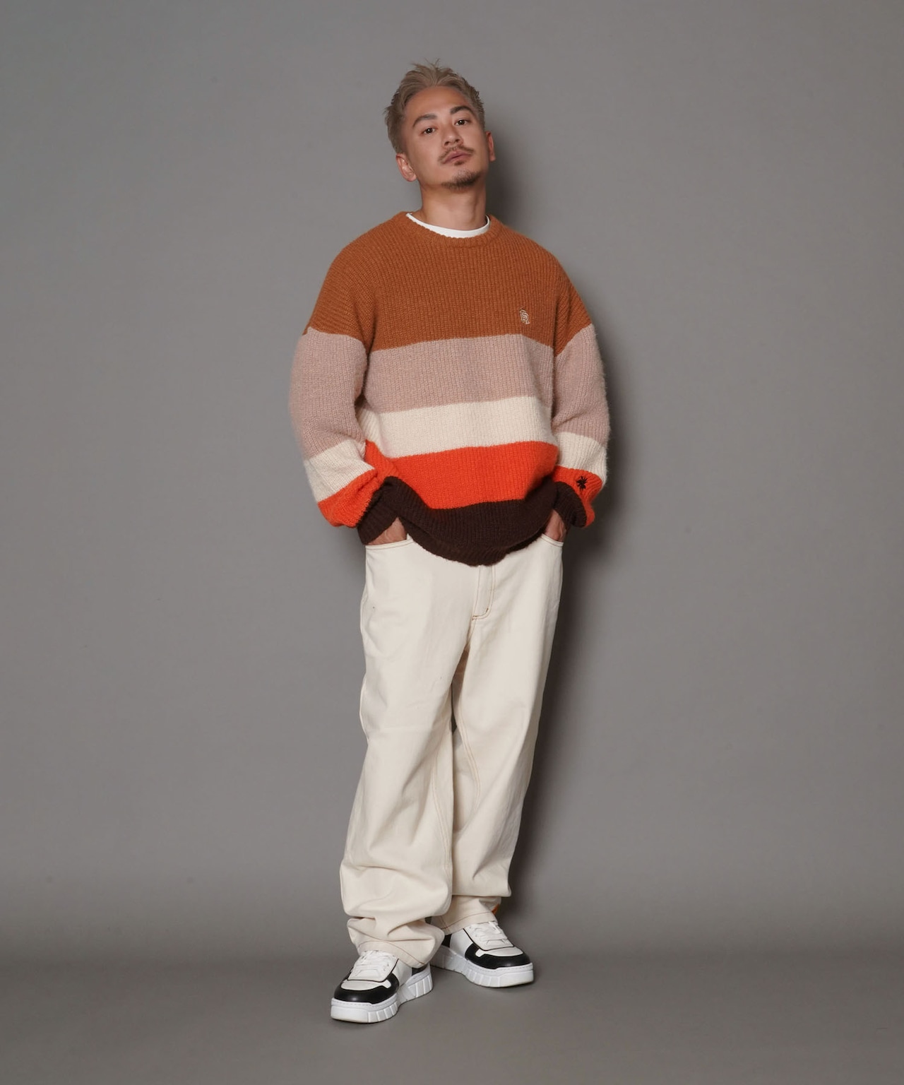 【#Re:room】WOOL COLOR BORDER MOHAIR CREW KNIT［REK113］