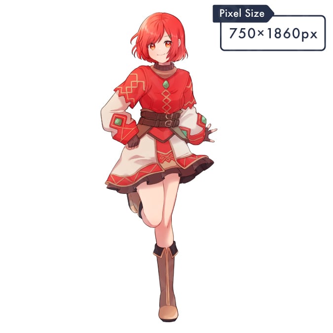 立ち絵素材】明るい雰囲気の赤髪ボブヘア女性のイラスト・ファンタジー