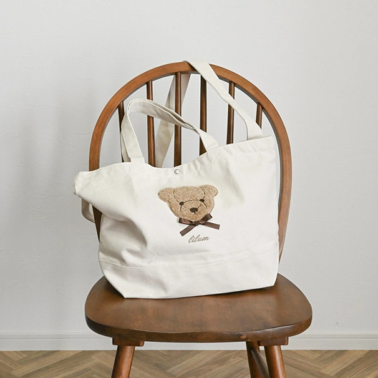 【お急ぎ便対応】2wayショルダー トートバッグ マザーズバッグ もこもこ テディベア 名入れ 名入れ無料 出産祝い プレゼント 名前入り A4 キャンバス レディース 大容量 斜めがけ ママ トート キャンバストート 肩掛け 母の日 刺繍 ギフト お揃い 親子 インスタ映え