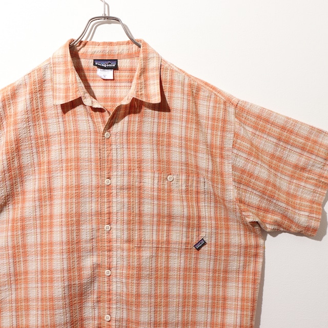 美品 XL 05年 オレンジ Puckerware Shirt Patagonia パッカーウェアシャツ パタゴニア シアサッカー