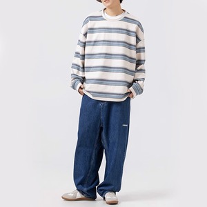 ★COLOR CONTRAST STRIPED ROUND NECK T(unisex)　　　A0791