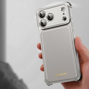 ◆iPhone17/16/Pro/Pro Max◆ Metal × Genuine Leather Back Panel Phone Case / メタル 本革 レザー バックパネル スマホケース