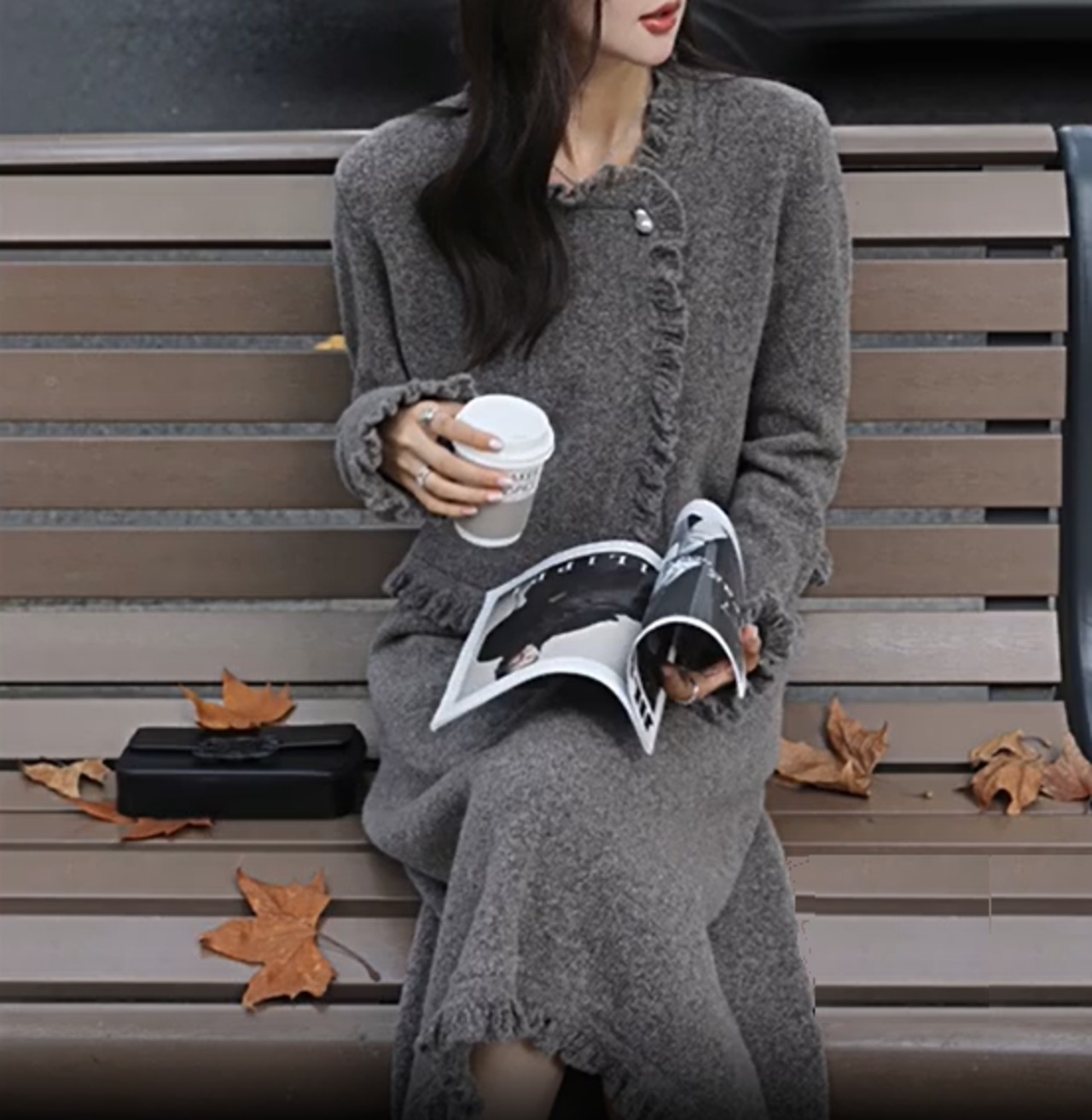 フリルエッジニットカーディガンのセットアップ W00848