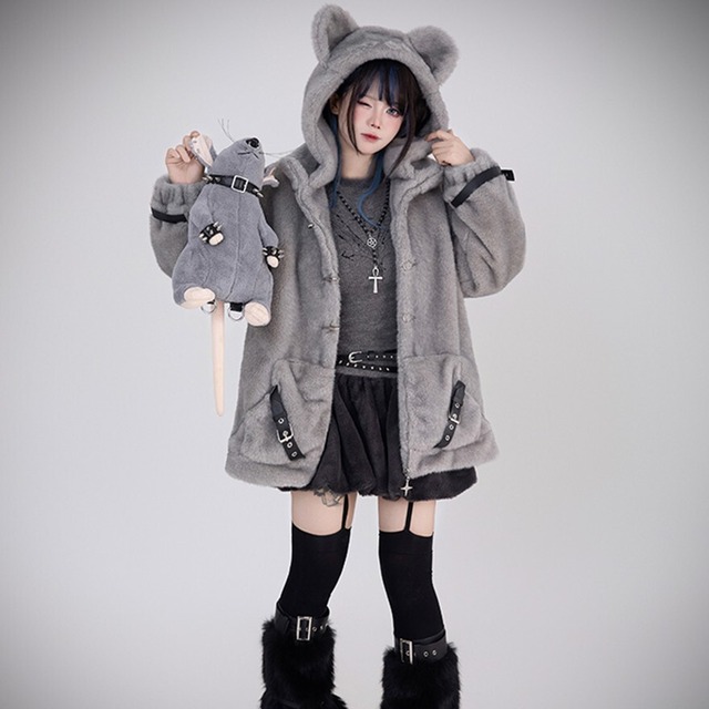 パンクロリィタ マウス フーディ もふもふ ジャケット サブカル系 Y2K ストリートファッション