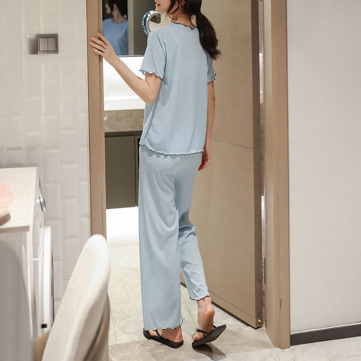パジャマ セットアップ レディース 春夏 韓国 ルームウェア 接触冷感 リラックス 涼しい ゆったり きれいめ 部屋着 大人 かわいい メロウフリル 通気性 薄手 冷感 大人可愛い 大人女子
