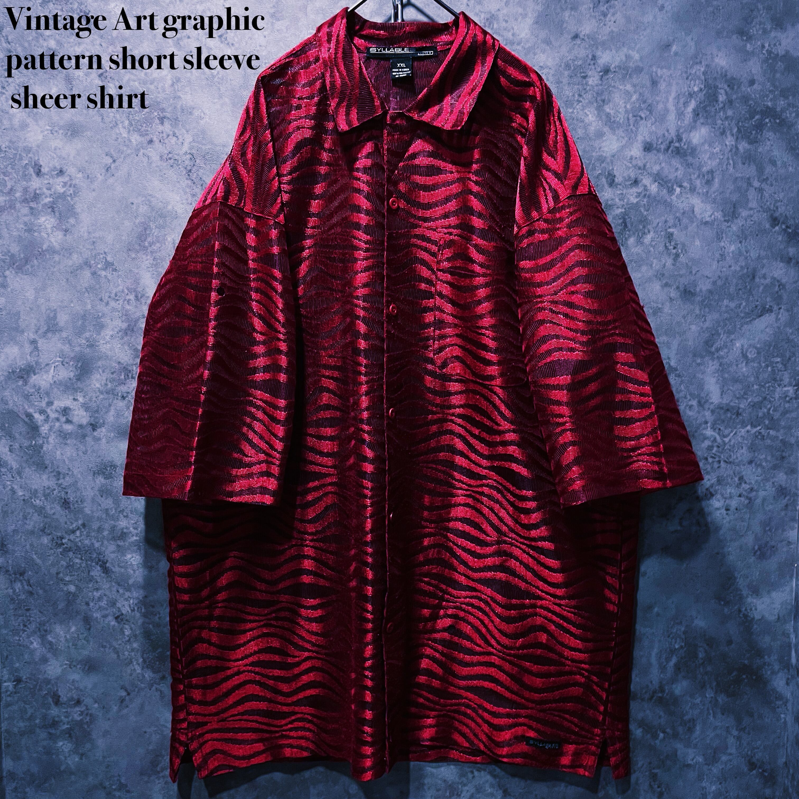 【doppio】Vintage Art graphic pattern short sleeve sheer shirt