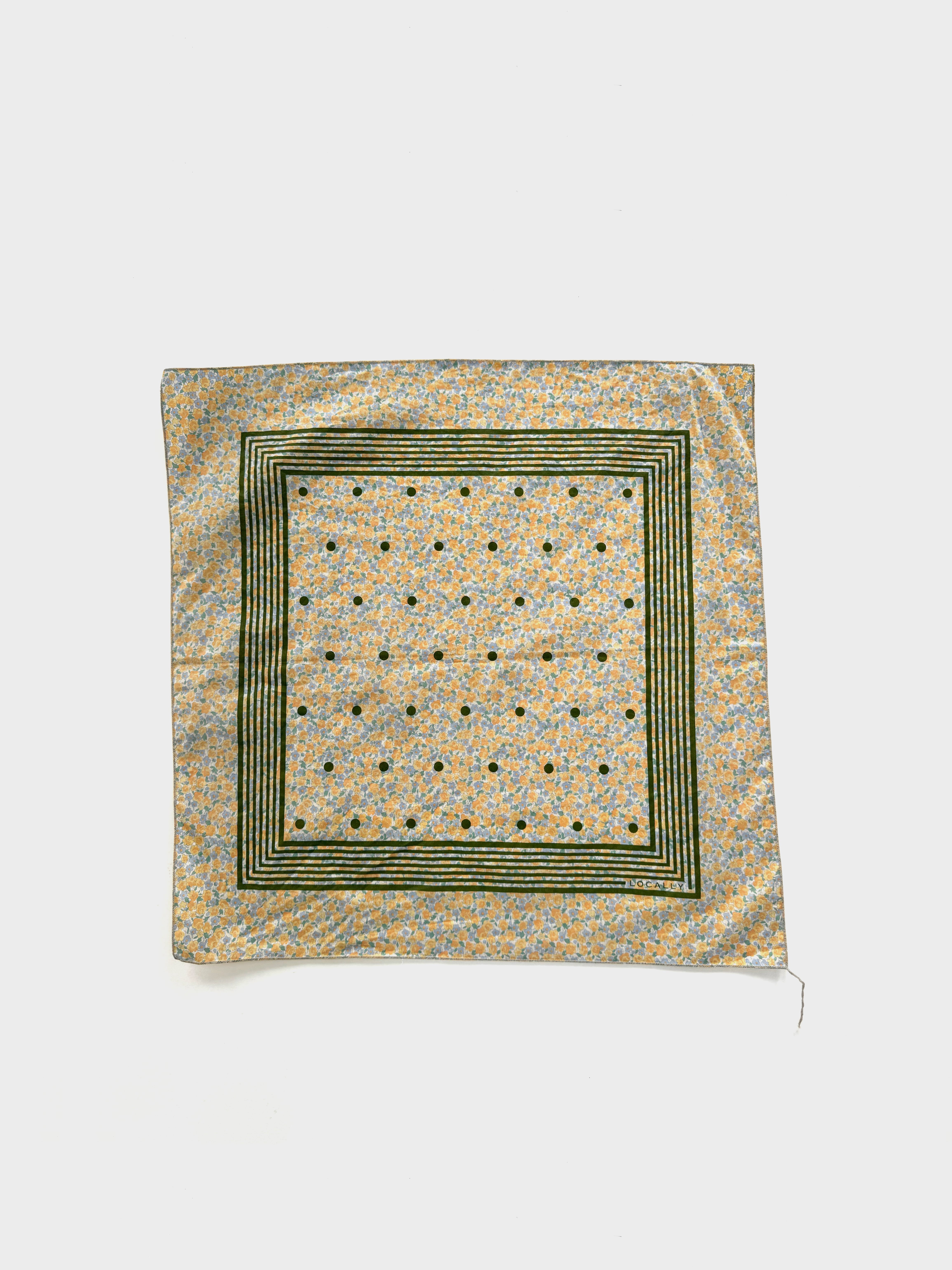 0240-4 Liberty on print bandana / yellow base,khaki print