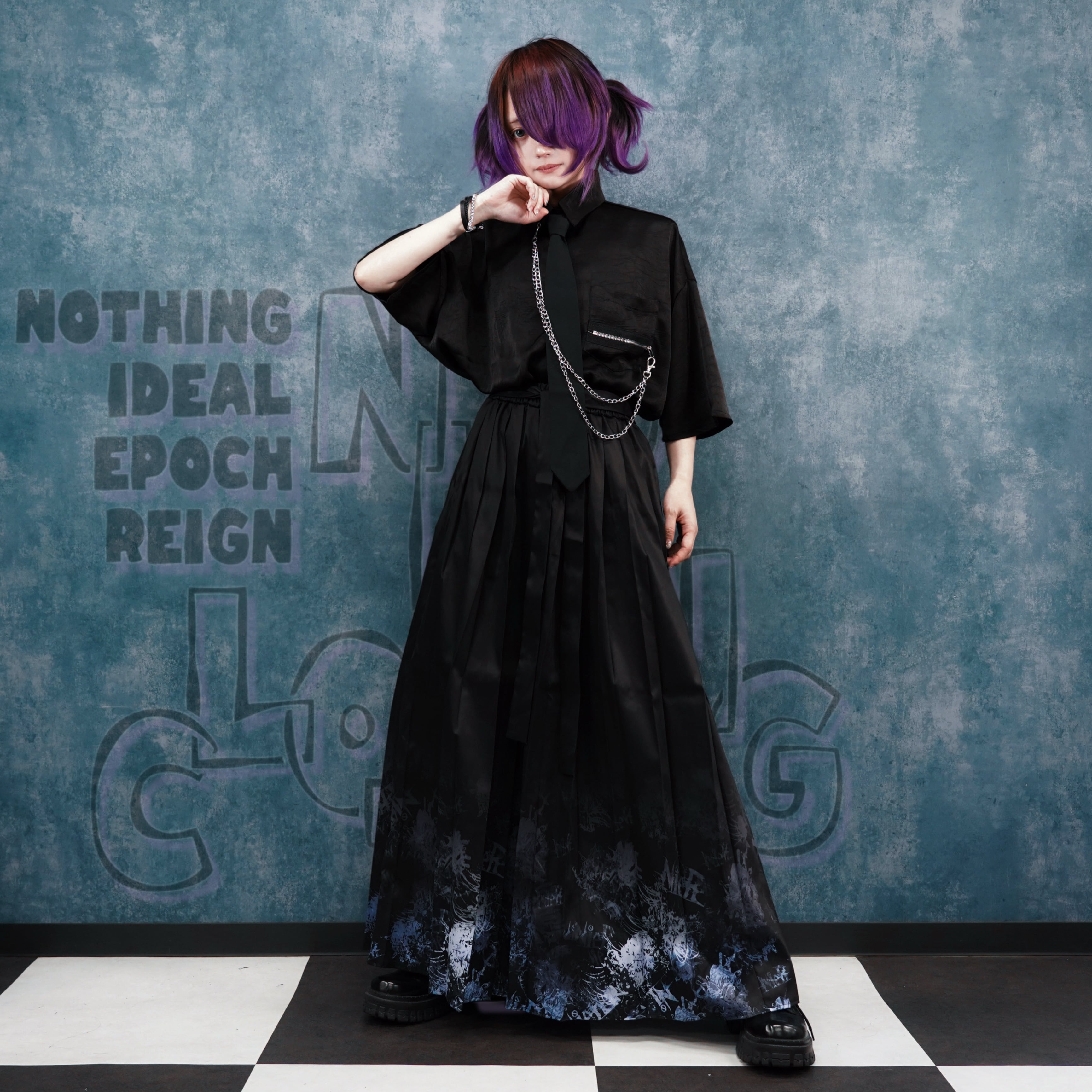 6月16-17日限定目玉大特価》WRINKLE FABRIC TIE & CHAIN SHIRT【BLACK
