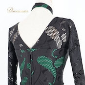 社交ダンス 衣装 パスタイム PASTIME ワンピース ドレス 黒 緑 レース 日本製 パーティドレス 発表会 綺麗 上品 パーティ ブラック系 グリーン系 社交ダンスドレス ダンス衣装 大人用 フォーマルドレス レディースドレス エレガント パフォーマンス