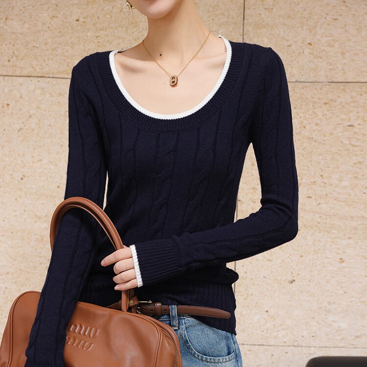 配色トリム リブ編みニット 1col H11184