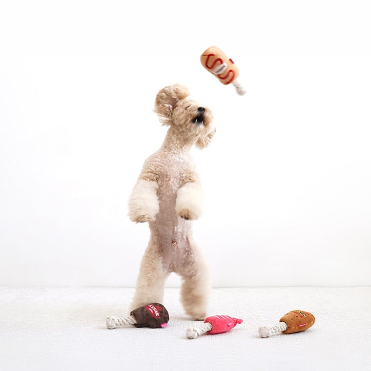 happy meal snack rope toy 4color / 犬 おもちゃ ノーズワーク トイ ペット用 カシャカシャ 噛む 音が鳴る 知育玩具 鳴き笛入り 可愛い わんちゃん おもちゃ おやつ隠し ストレス解消 韓国 ペット用品