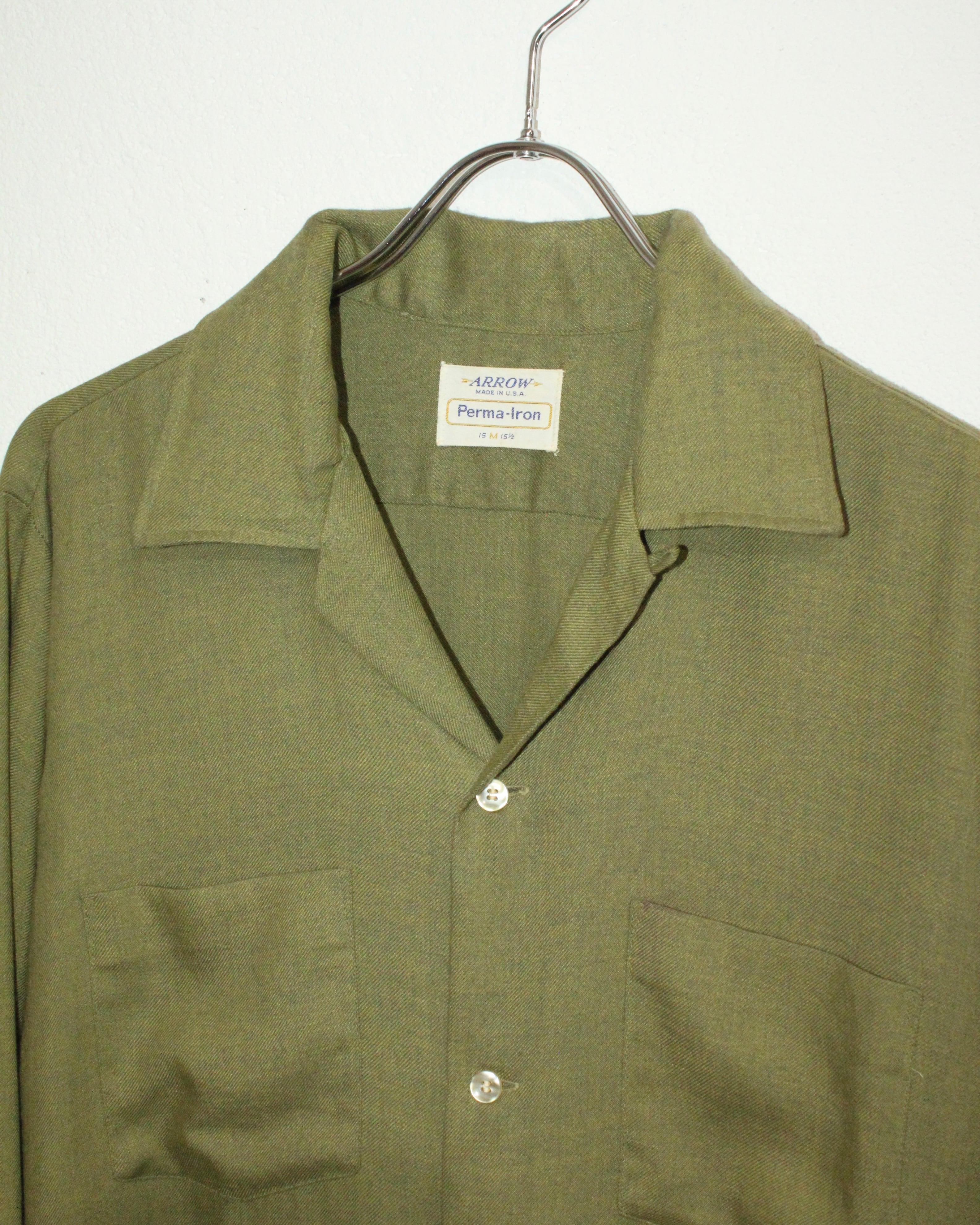 トップス 40s rayon gabardine shirts ヴィンテージ オープンカラー レーヨン ギャバジン シャツ【1940's