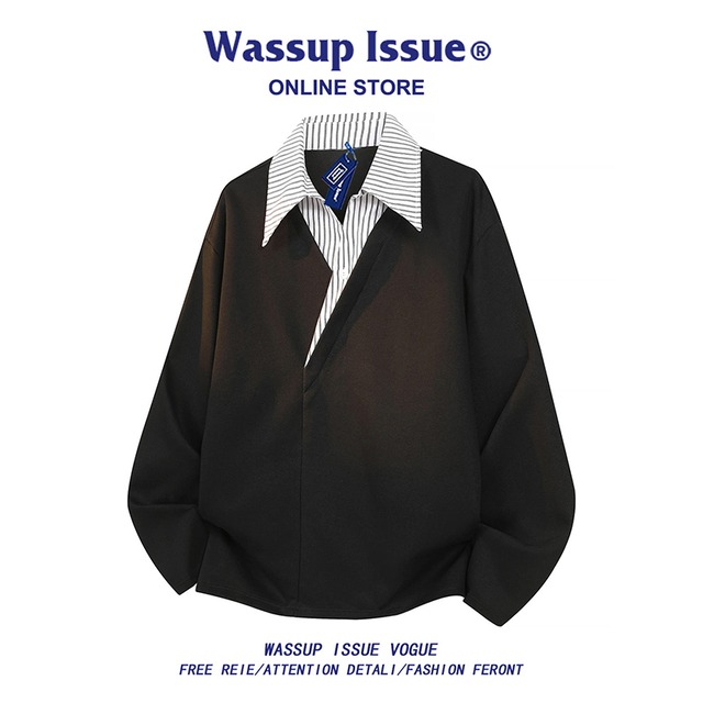 ♥温もり重ね着、スタイルは自由に！【WSシリーズ】★POLOシャツ★ ユニセックス 2color トップス メンズ フェイクレイヤード 縦縞 縞模様