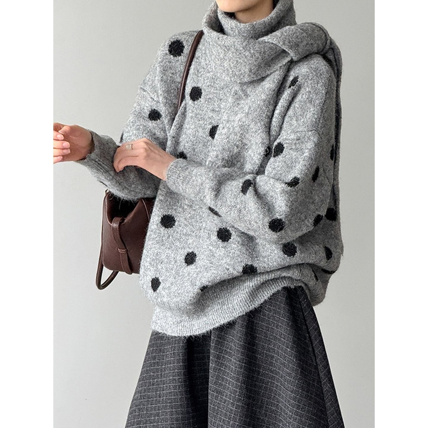 ドットデザインニット ミニマフラー付き 2color RA3066