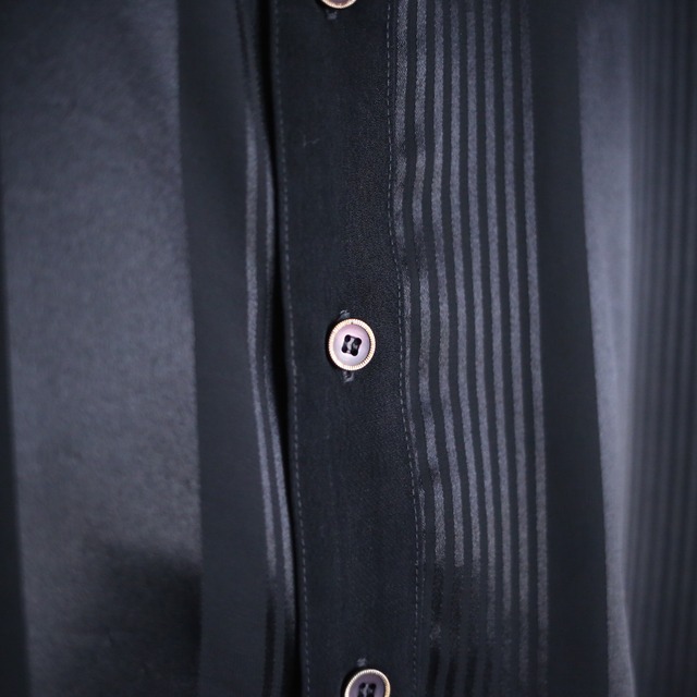 sheer fabric stripe switching design band-collar loose shirt