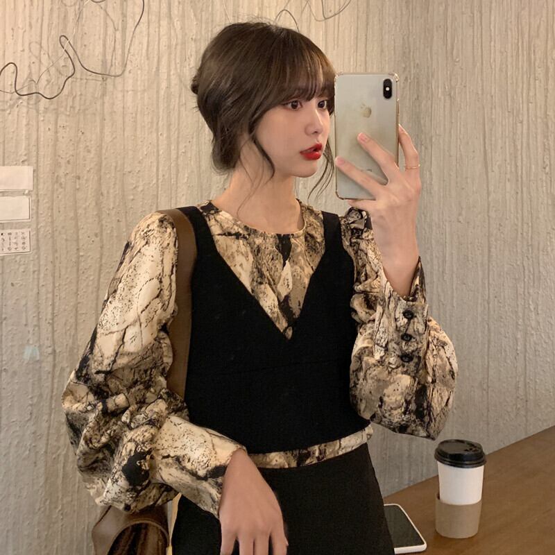 スタイルスタンダードスプリングスリーブ長袖シャツ カジュアルニット ロング レトロ 春物 1号婦人10005483126