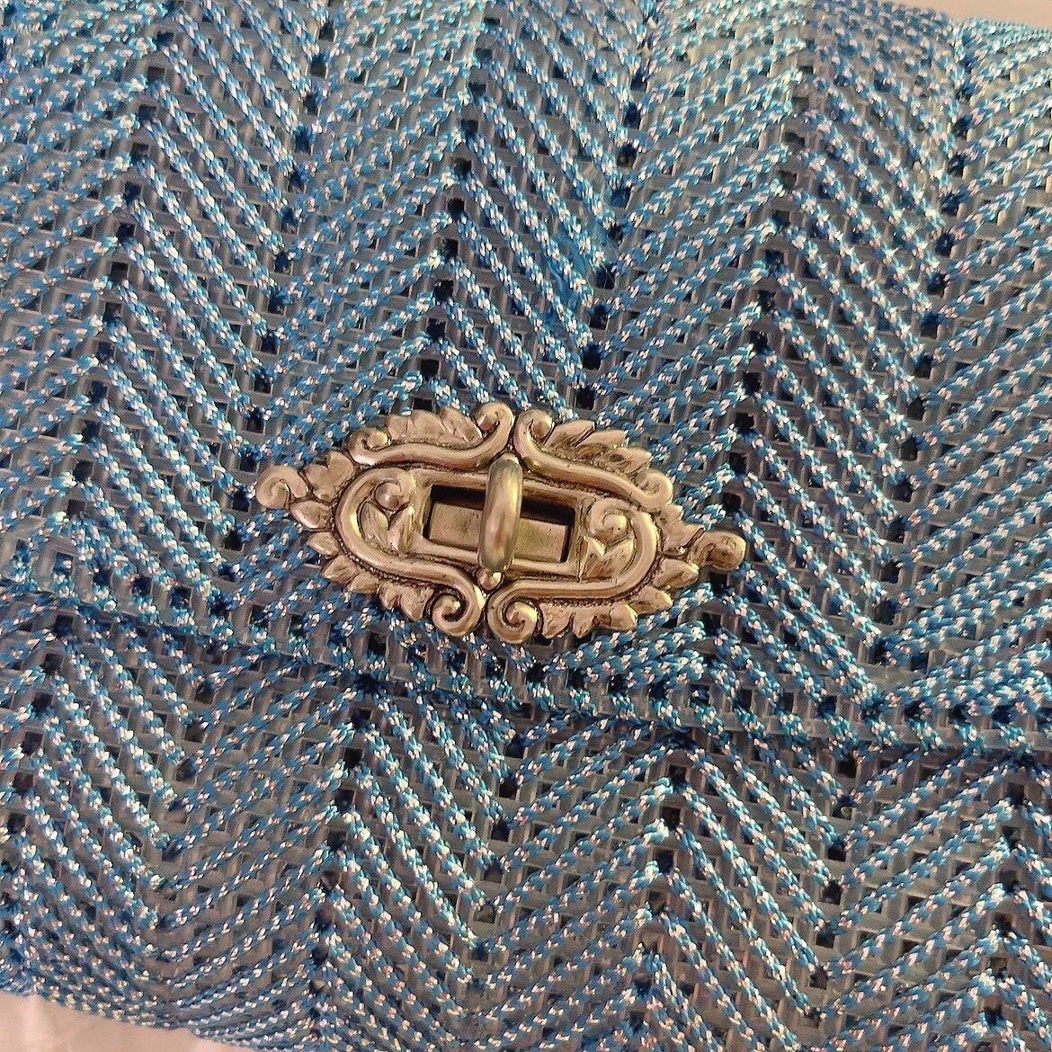 blue mesh mini clutch bag