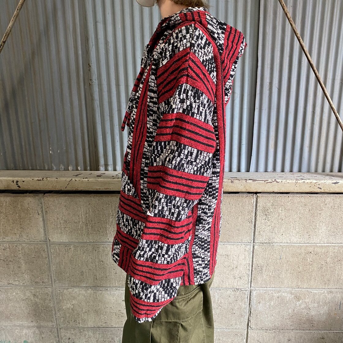 メキシコ製 メキシカンパーカー ラグパーカー メンズM 古着 レッド 赤 