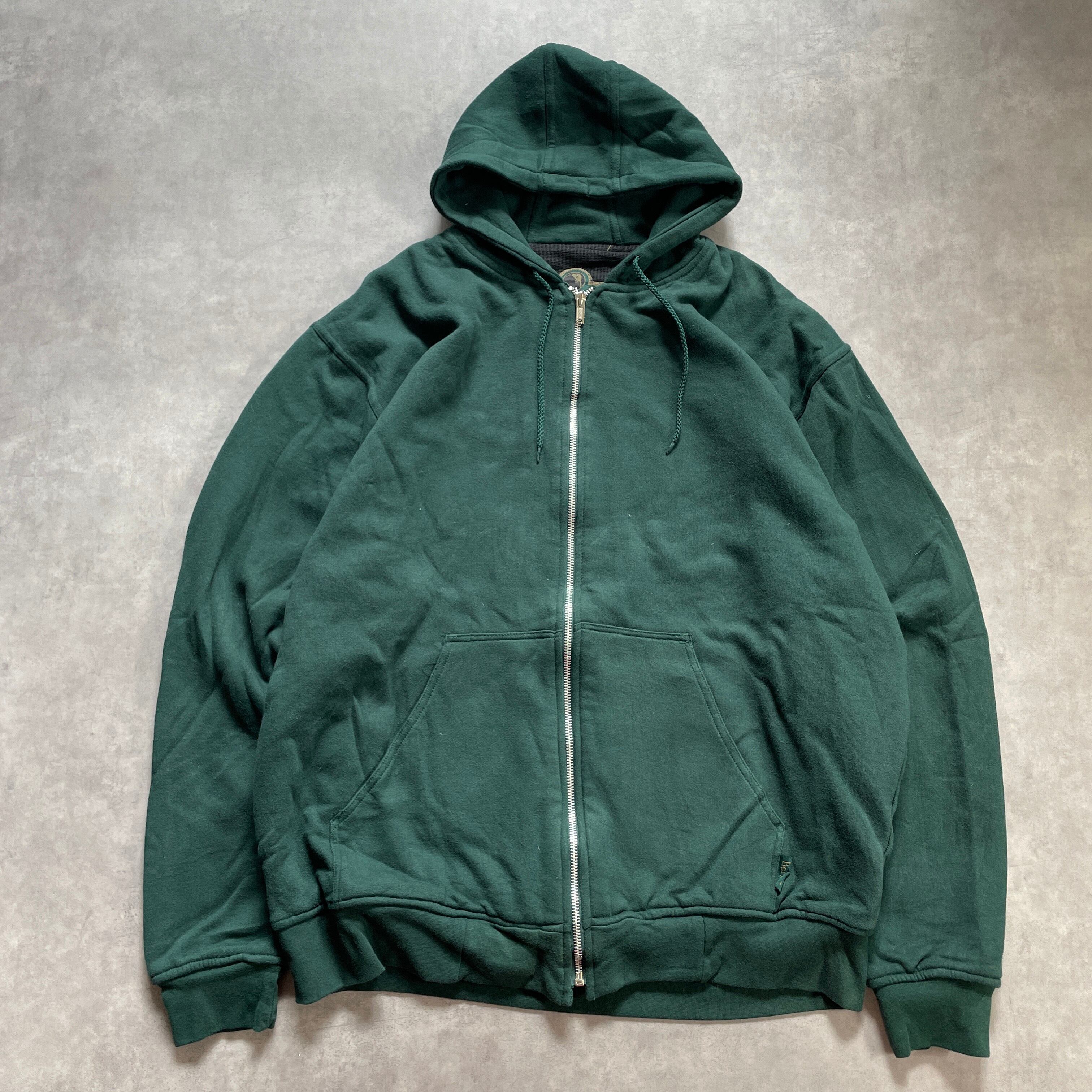 90s Berne Apparel 裏サーマル アルミジップパーカー 緑 XL