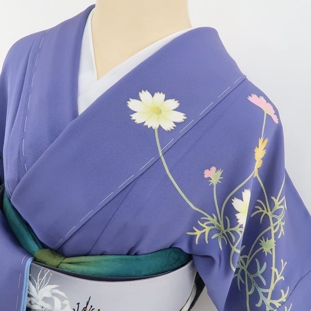 新品 鈴乃屋謹製 手描き友禅 秋桜 コスモス“花の調べに心澄ませば今か 