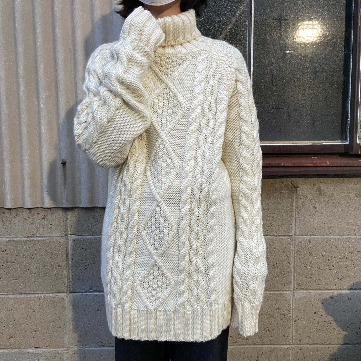 WOOL OVERS タートルネック フィッシャーマン アランニットセーター ...