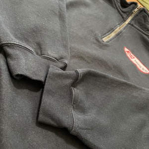 【GILDAN】レストラン 刺繍ロゴ ワンポイントロゴ ハーフジップ スウェット プルオーバー L 黒 アドバタイジング RS SPORT GRILL US古着