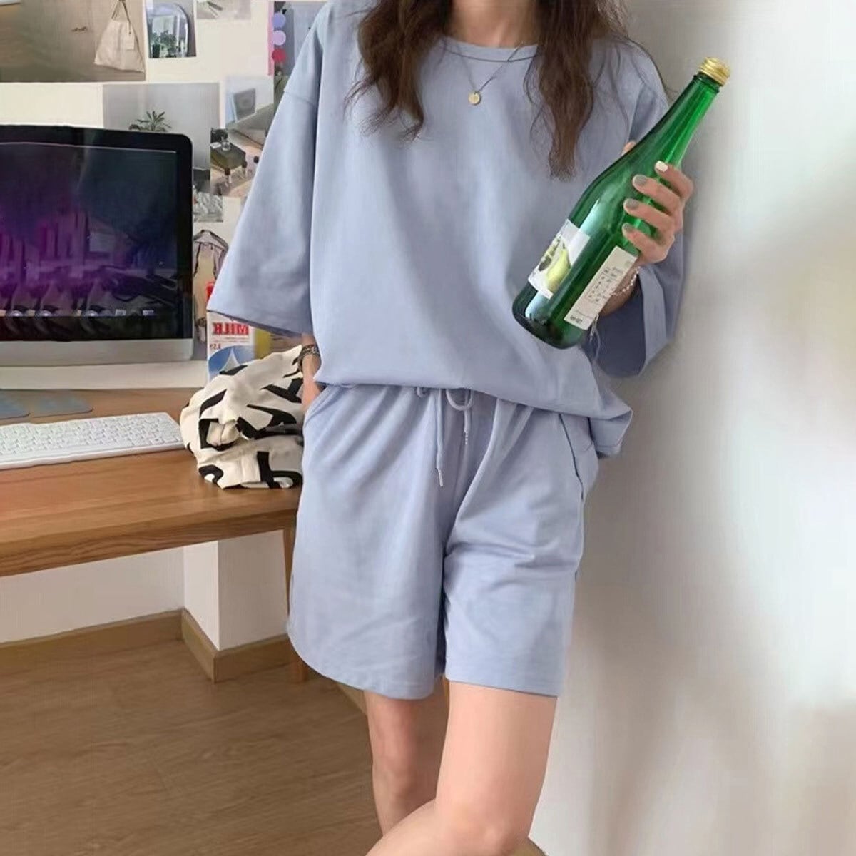 スウェット セットアップ レディース 韓国 上下セット 半袖 ショートパンツ ルームウェア 部屋着 シンプル 大人 カジュアル リラックス ゆったり 夏服 夏 大人可愛い 大人女子