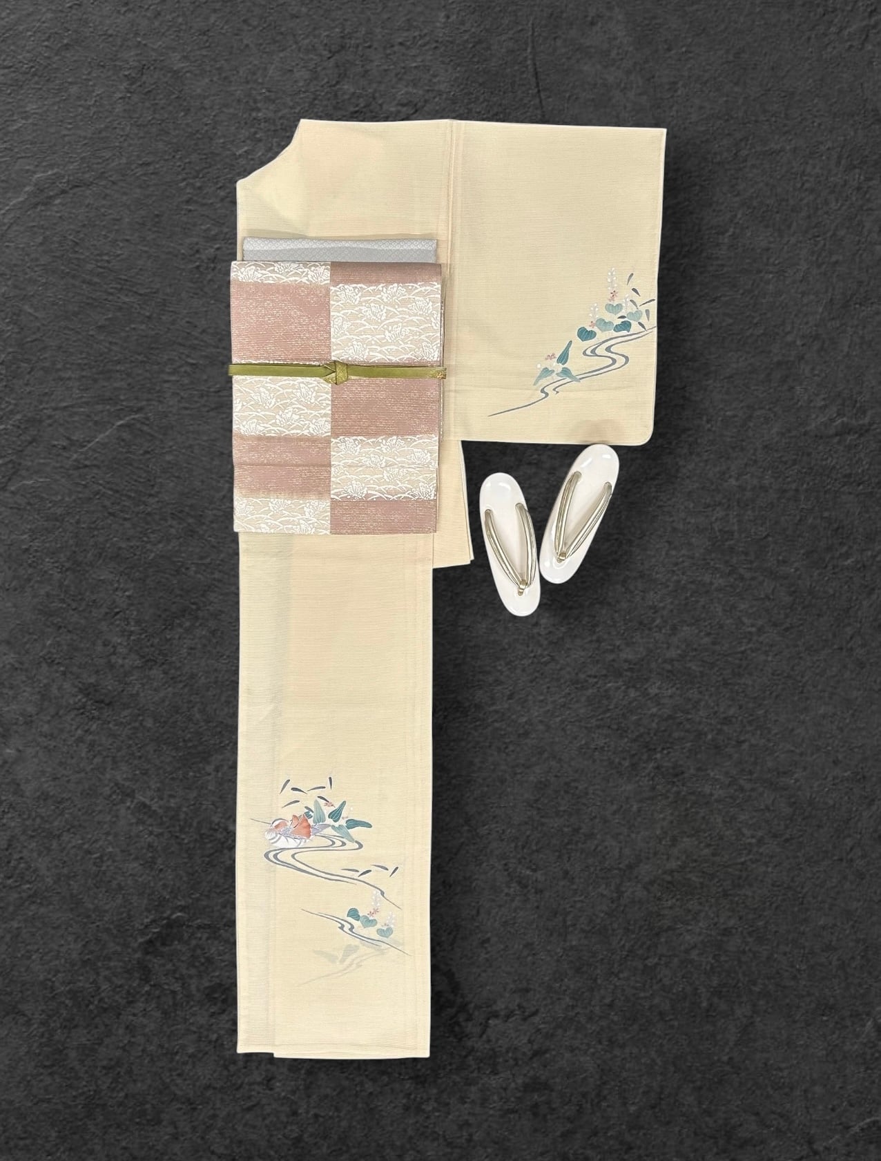 名古屋帯 ミンサー織 練色×瑠璃色 長さ378cm Q3124 | 着物 ひょうたん堂