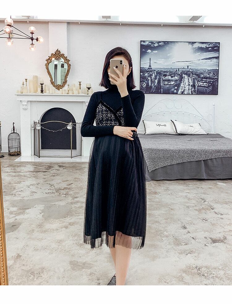 マタニティ ツーピース タートルネック ニット 長袖 ビスチェ