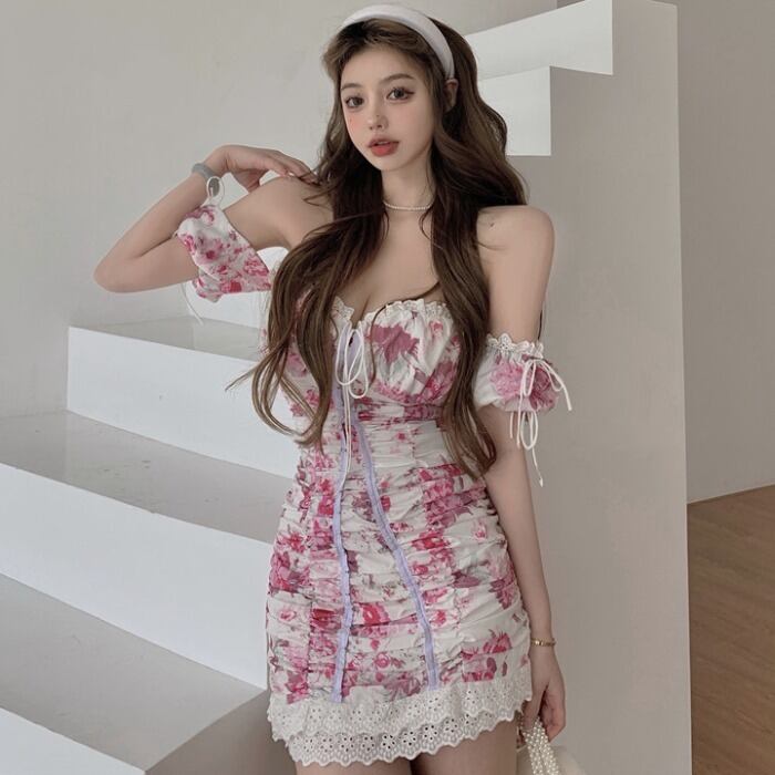 サマーフローラルウェストベルト 薄手ドレス レディース 大人ガーリー スウィート キュート カジュアル 夏物 ハーネス 花柄 ドラファッションホール27351341520