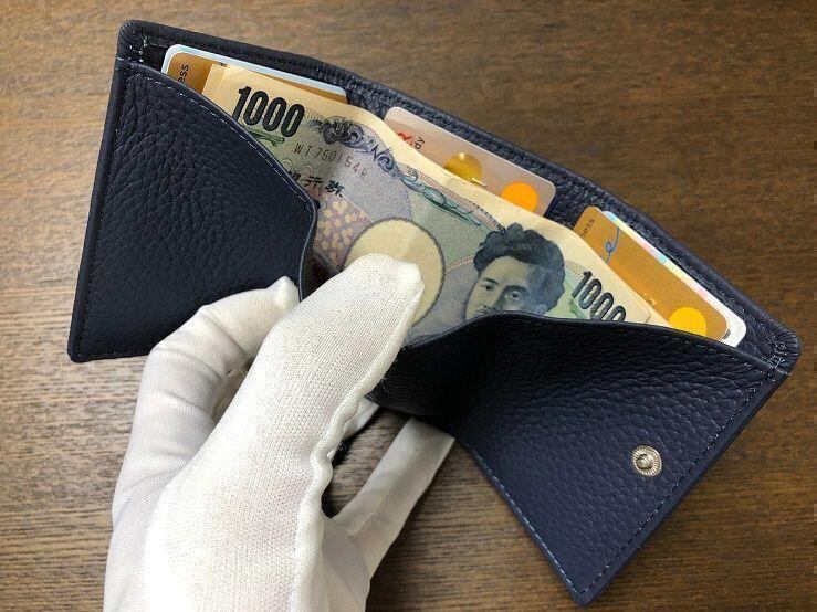 本革三つ折り財布》ミニ財布 薄くて軽い レディース ネイビー | Pay ID