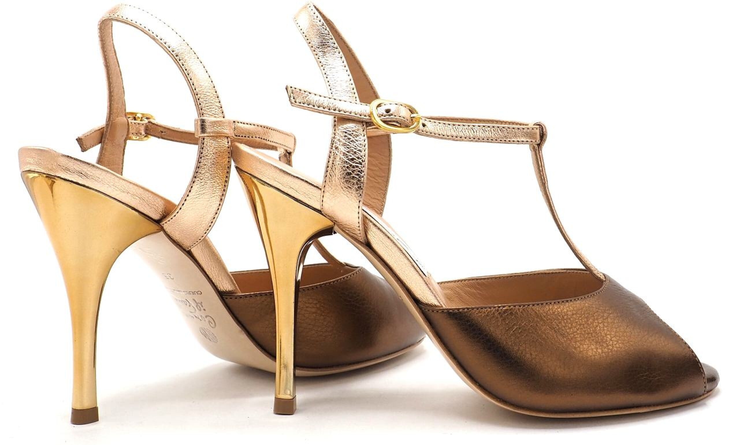 ZAPATOS DE COMME IL FAUT ブロンズ×ゴールドTストラップサンダル