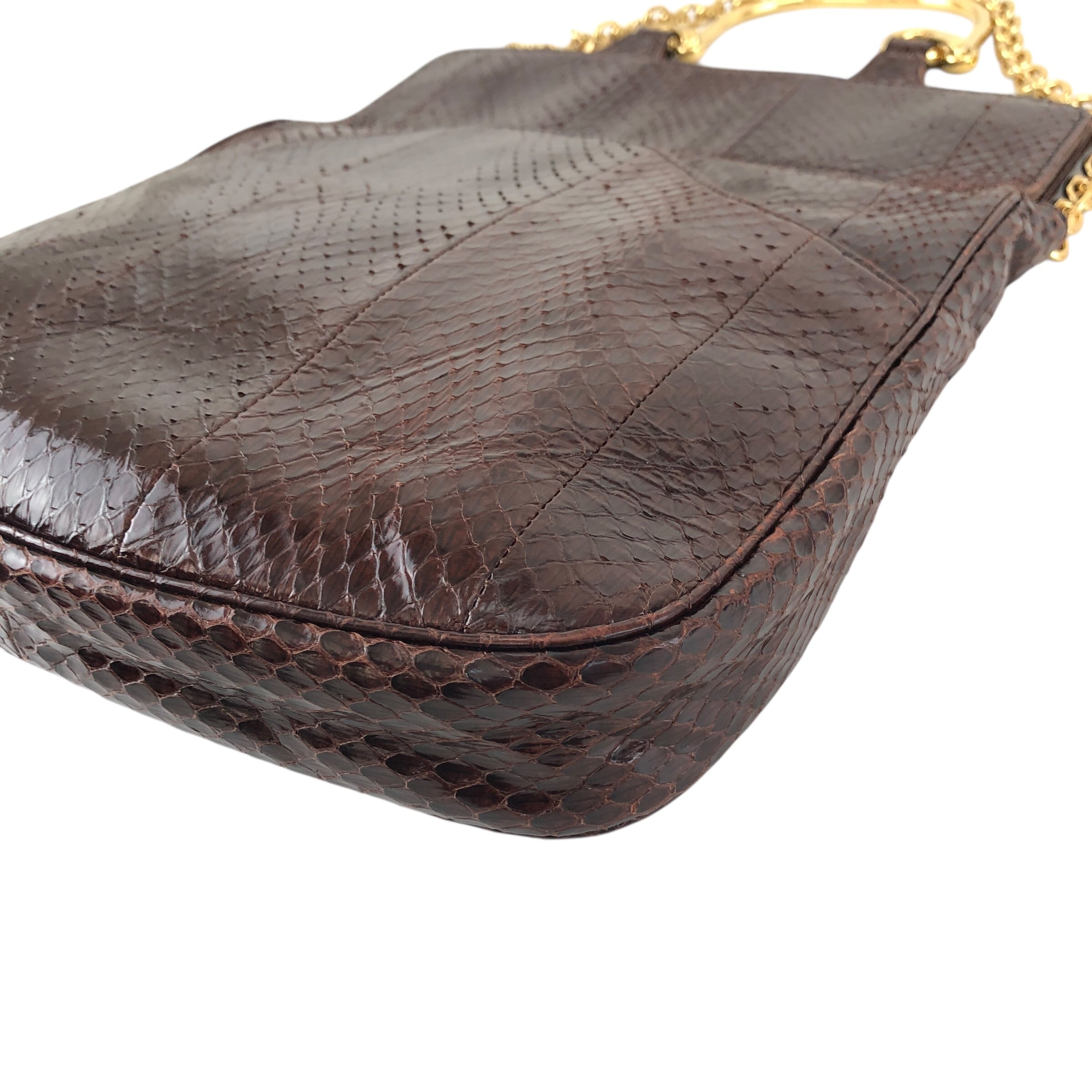 CELINE セリーヌ ハンドバッグ ブラウン レザー パイソン型押し