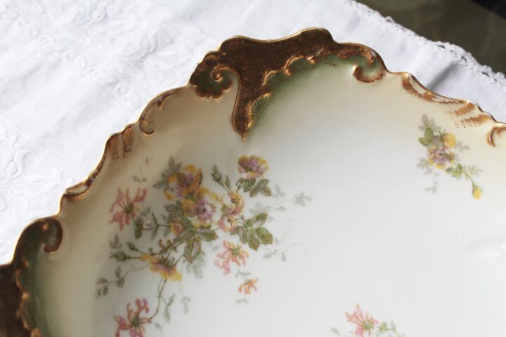 フランス リモージュ G.D.&Cie 金彩アールヌーヴォ スクエアフラワー