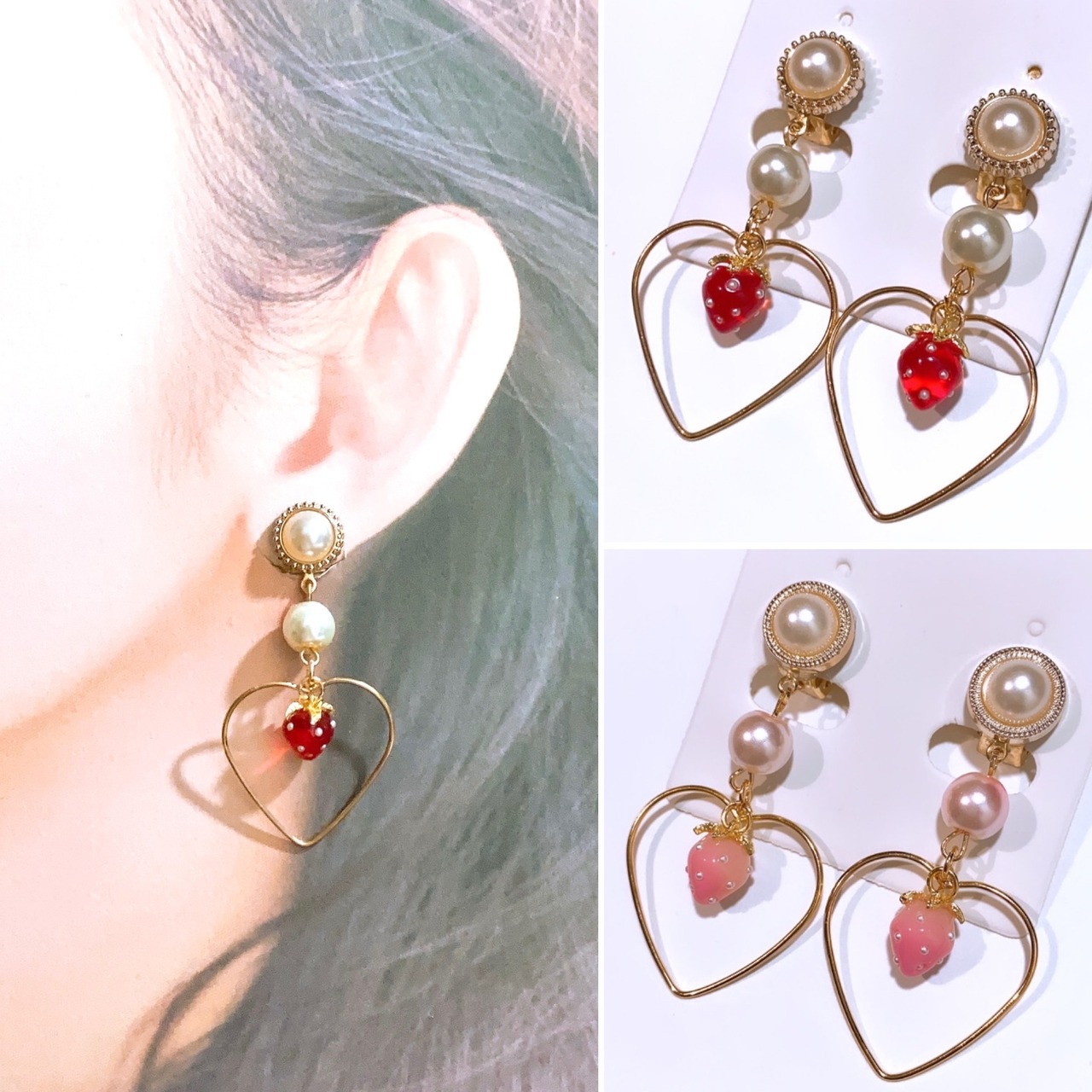 イチゴ × ハート＊パールビーズ イヤリング | ＊34 accessory 