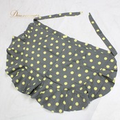 【美品 フラメンコ衣装】グレー エプロン 前掛け ボランテ グリーン 水玉 ドット 柄 模様 ダンス 黄色 イエロー リボン
