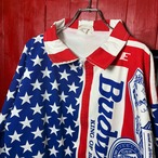 90s USA製 Budweiser 総柄ジャケット バドワイザー ビール アメカジ コットンジャケット