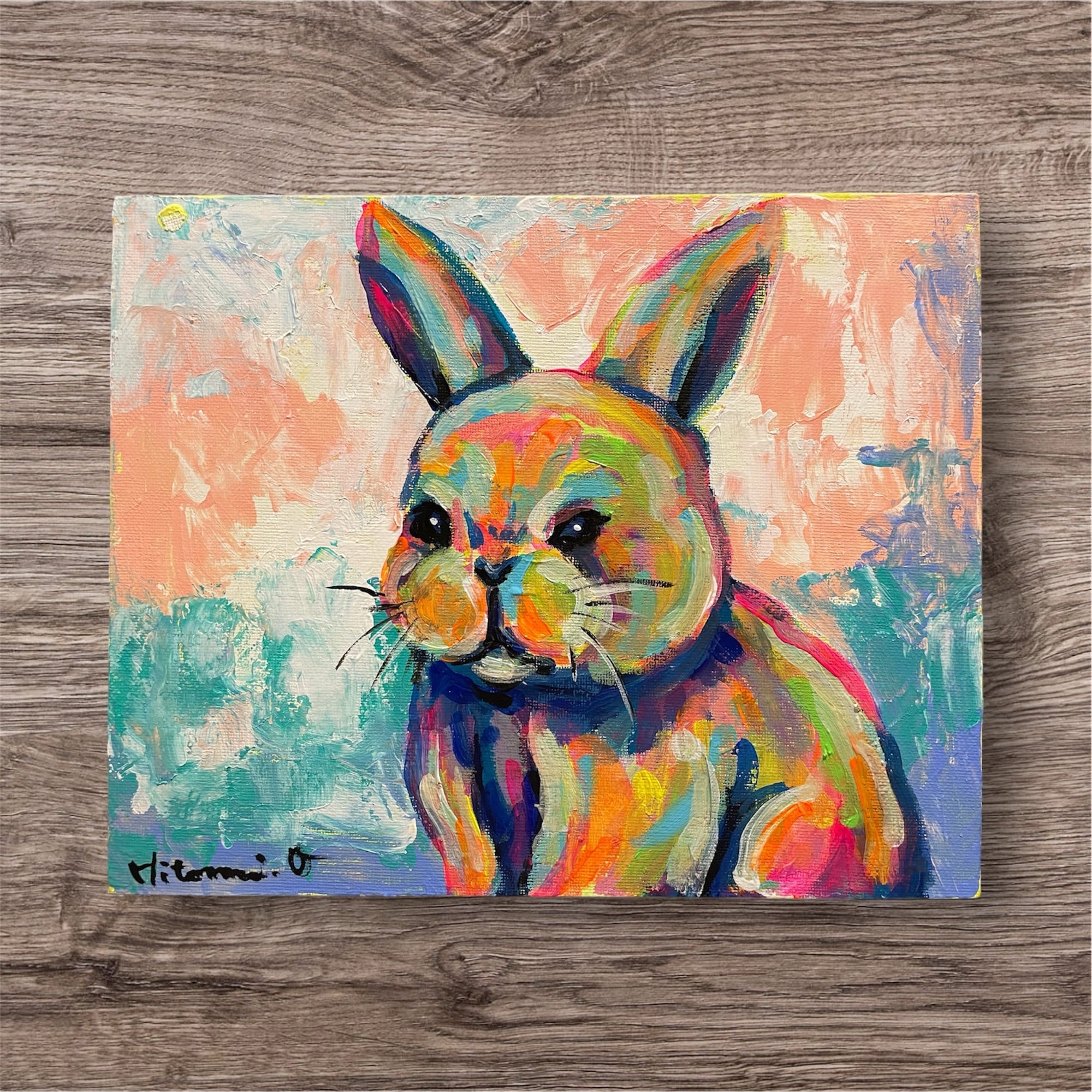 A-62/24】動物画 猫 ネコ アクリル画 原画 絵画 現代アート キャンバス